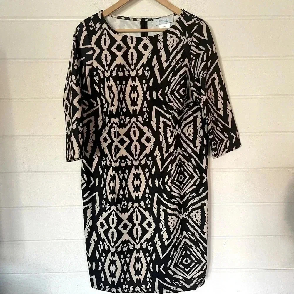 Creation L 3/4 Sleeve Midi Graphic Dress Size 6